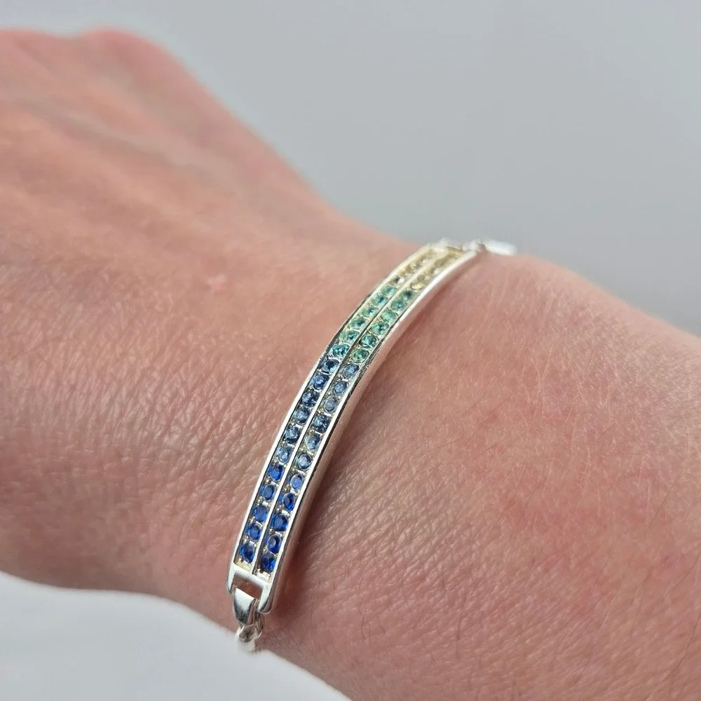 Rainbow CZ Hoop Earrings Set with Adjustable‎ Bolo Bracelet Pride Sparkly Glam